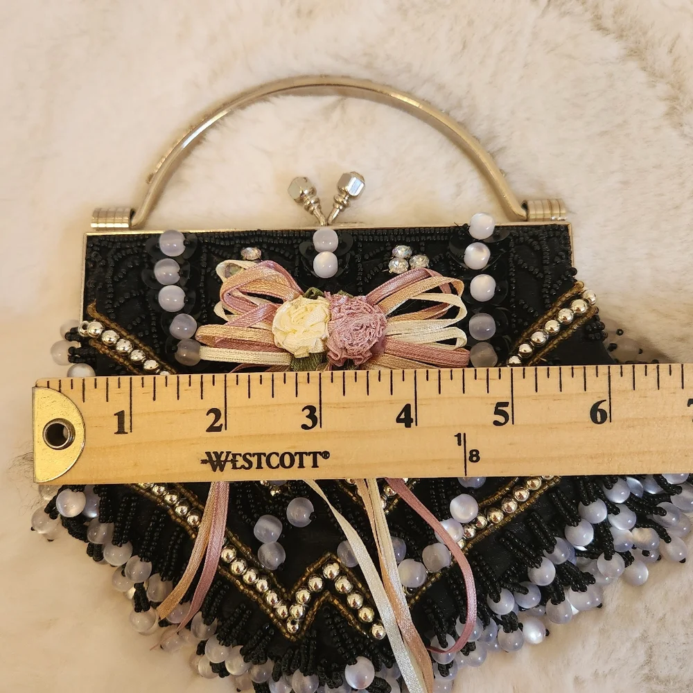 Beaded Handbag Black & White Clutch Purse No Strap